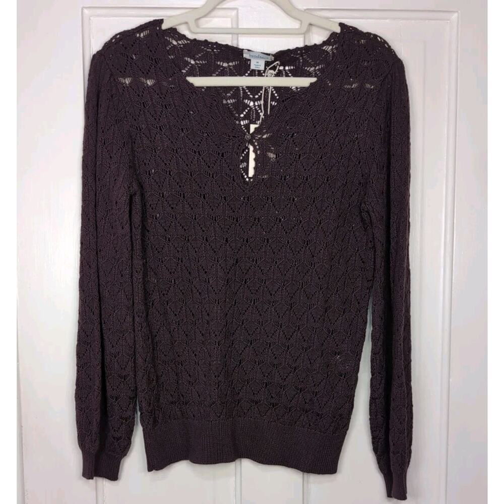 Sundance Open Stitch Pointella Knit Sweater Keyhole Plum Women's M NWT(1261)